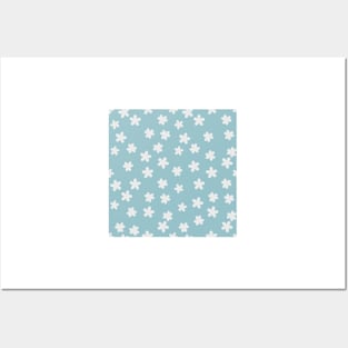 Spring Daisies Pattern - white on blue Posters and Art